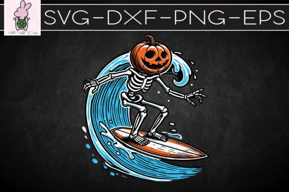 Skeleton Surfing Halloween Pumpkin SVG: Graphics for Crafts